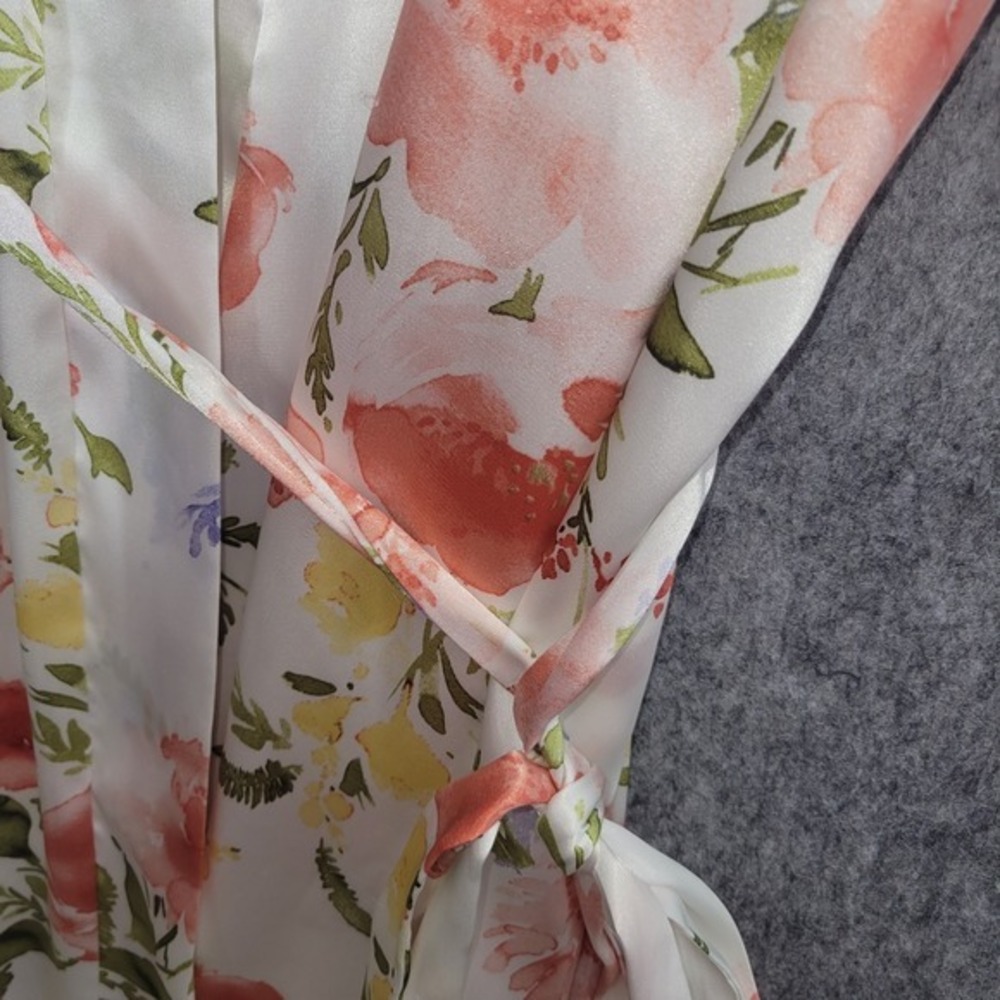 Apt. 9 Floral Robe Womens L Pink‎ Satin Kimono Lace Trim Lightweight Belt Read - Picture 5 of 10